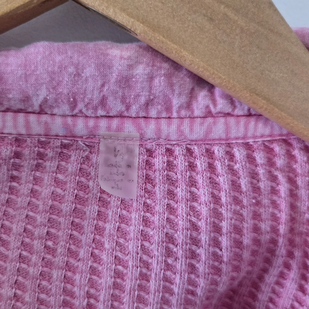 Free People Pink Cropped Waffle Knit Button-Up Shirt - Picture 4 of 5